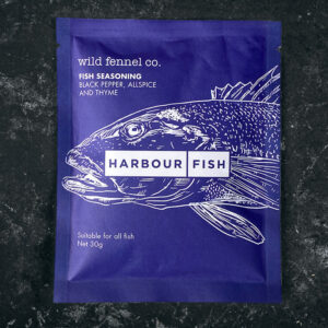 Wild Fennel Co. fish seasoning with black pepper, allspice and thyme, 30g pack by Harbour Fish.